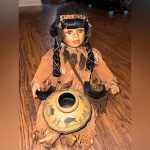 Vintage Native American Style Doll with Pottery